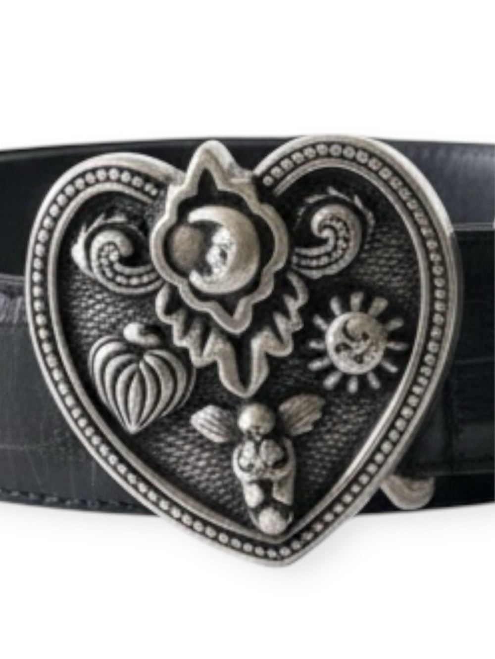 Vintage: Vincenza ☾ ©1997 Celestial Etched Metal Buckle Belt ☾ Black Leather - Picture 9 of 16